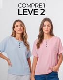 (Compre 1 Leve 2) Blusa Euddora Com Listras Delicadas e Botões Frontais