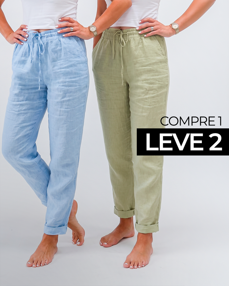 (Compre 1 Leve 2) Calça Cagliari™ em Linho de Algodão e Cós Ajustável
