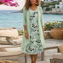 Conjunto Lavinia™ com Vestido Floral Charmoso e Cardigan Leve