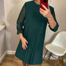 Vestido Alessandra™ com Detalhes em Pregas e Mangas Delicadas