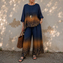 Conjunto Montes com Estampa Animal em Degradê, Blusa Assimétrica e Modelagem Ampla