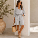 Conjunto Nalenne em Linho de Algodão com Camisa Ampla e Bermuda de Cós Ajustável